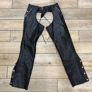 Womens‎ Black Leather Motorcycle Chaps Biker Pants Rocker Adjustable Waist
